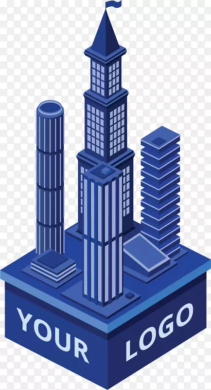 蓝色立体大楼模型