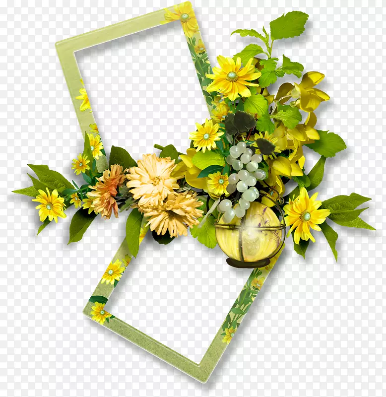 黄色花朵双相框png图片素材