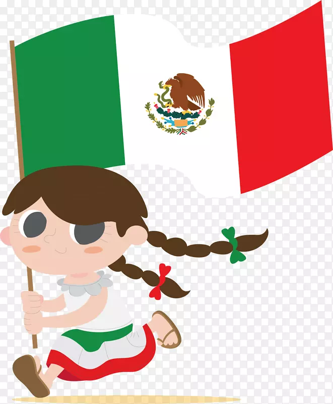拿着墨西哥国旗的女孩