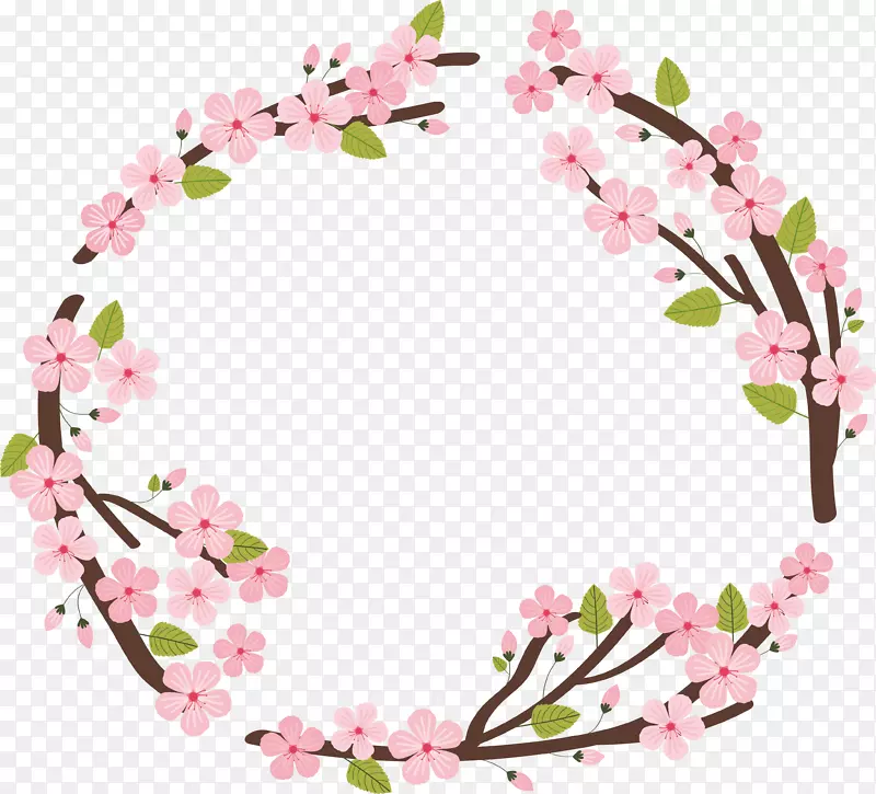 粉红色花卉清新植物花环矢量素材
