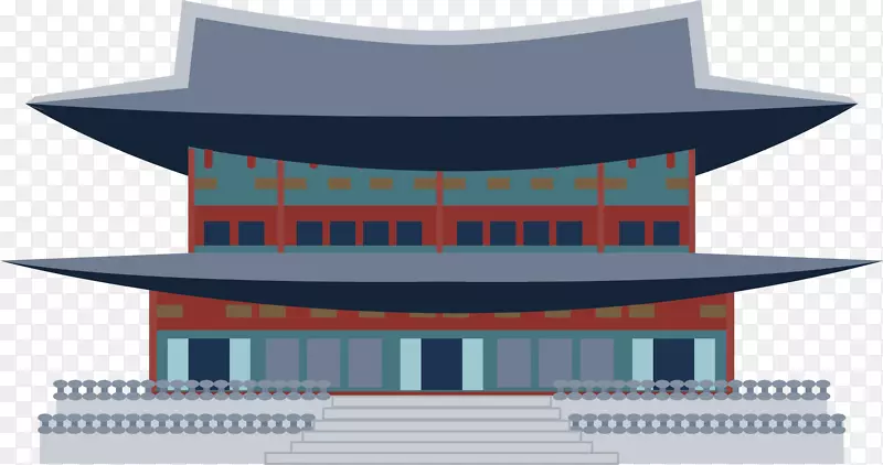 手绘卡通日式古建筑