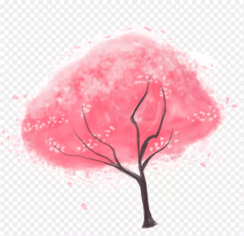 卡通手绘唯美红色樱花树