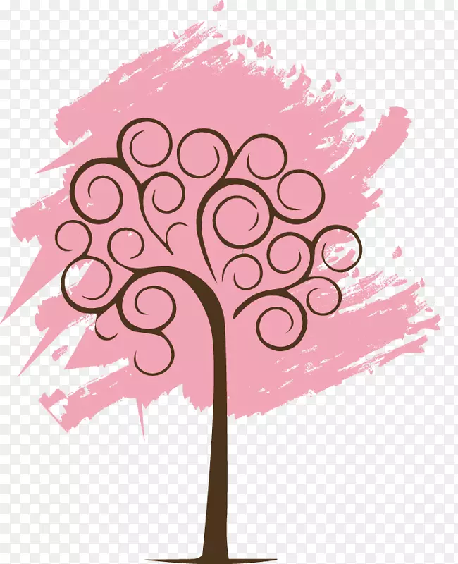 卡通手绘粉色的樱花树