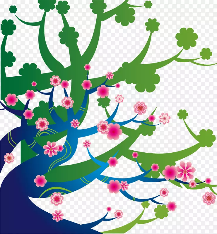 卡通樱花树与樱花