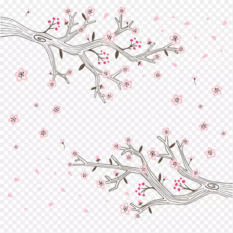 简约手绘樱花树免扣素材
