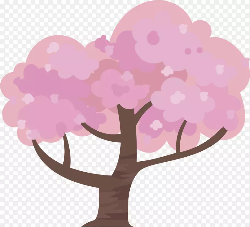 矢量图水彩粉色大树