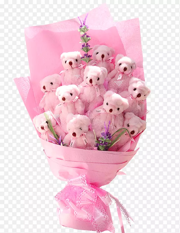 情人节礼物粉色小熊花束