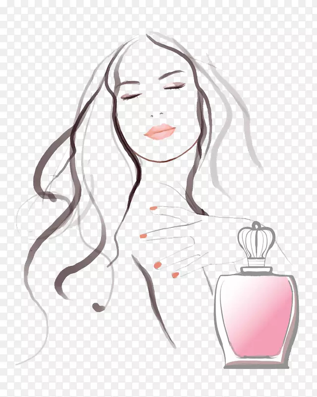 手绘女孩与香水