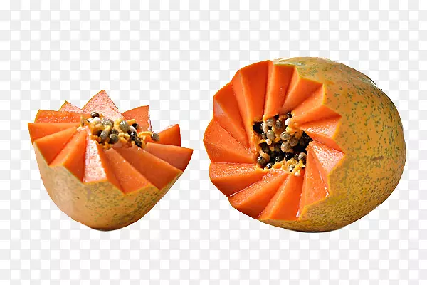 实物水果切开的木瓜两块免扣