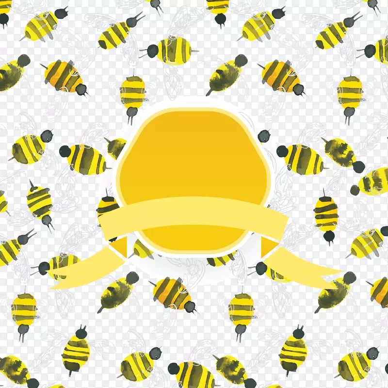 水彩绘蜜蜂背景装饰矢量图