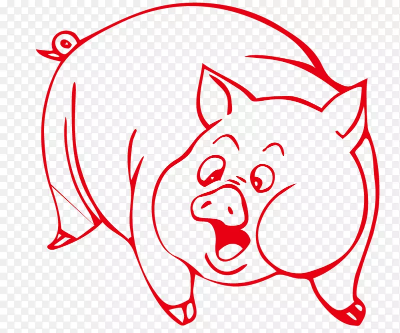 年末猪饲料店铺装修卡通红色线条
