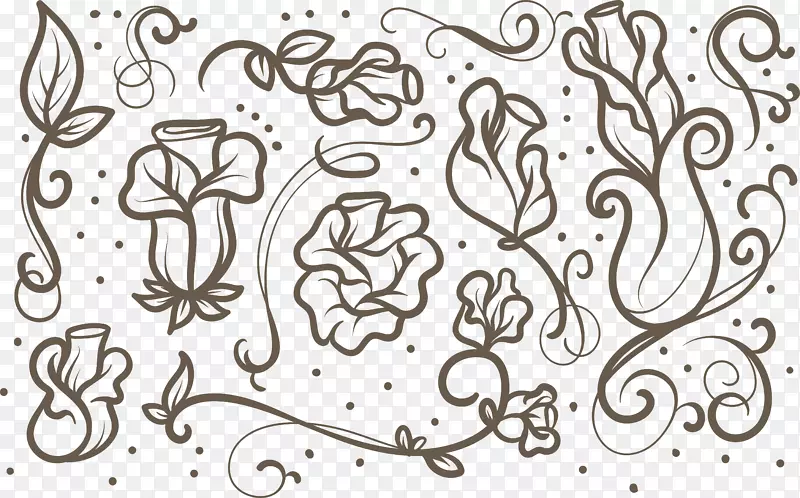 创意插画刺绣花型玫瑰彩绘位图图