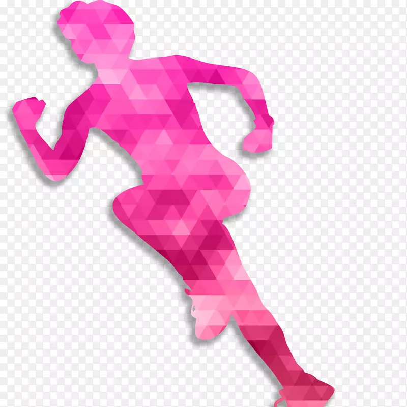 粉色马赛克创意奔跑的背影
