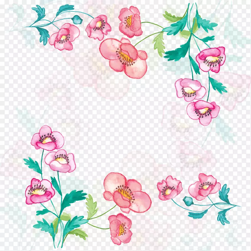 粉色水墨手绘花卉设计