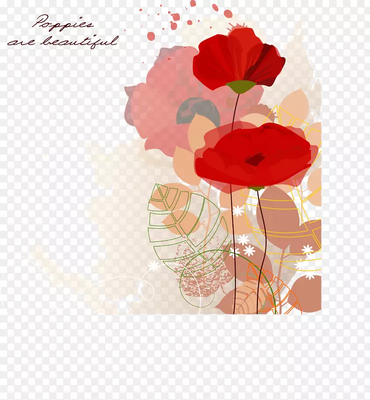 矢量彩绘红色花