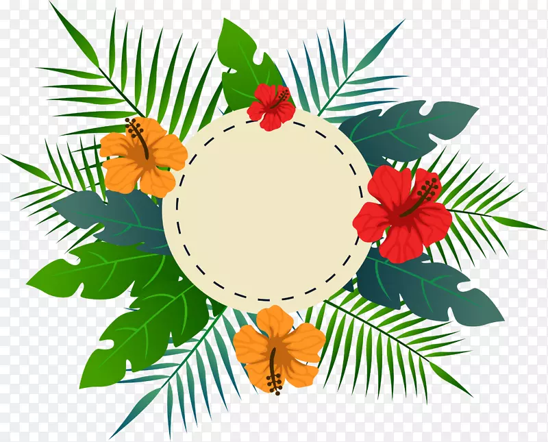 热带花朵树叶标题框