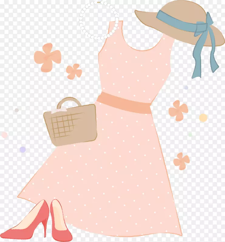 粉色美丽草帽长裙