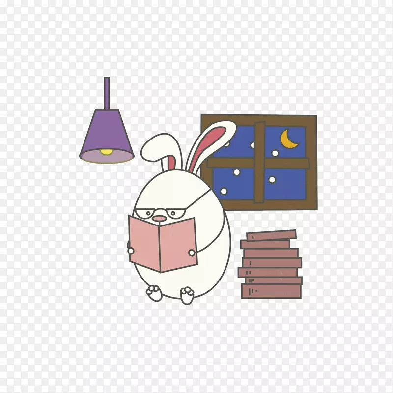 卡通看书的兔子免抠图