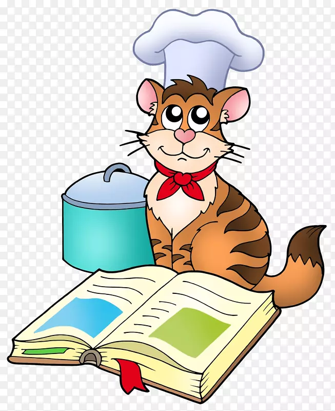 书本前的厨师小猫