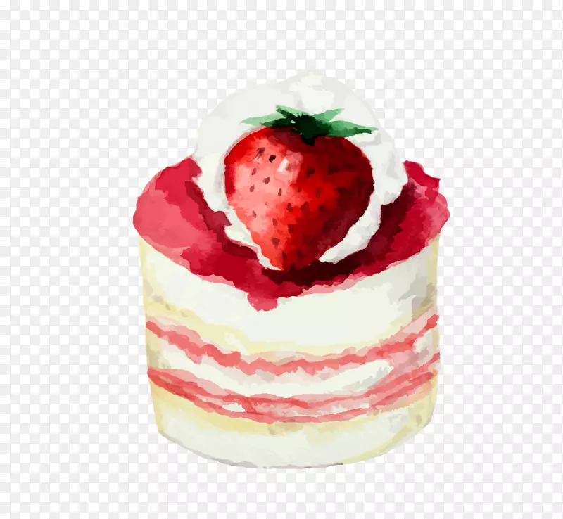 手绘水彩蛋糕设计元素草莓小蛋糕