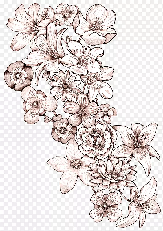 单色手绘花朵素材