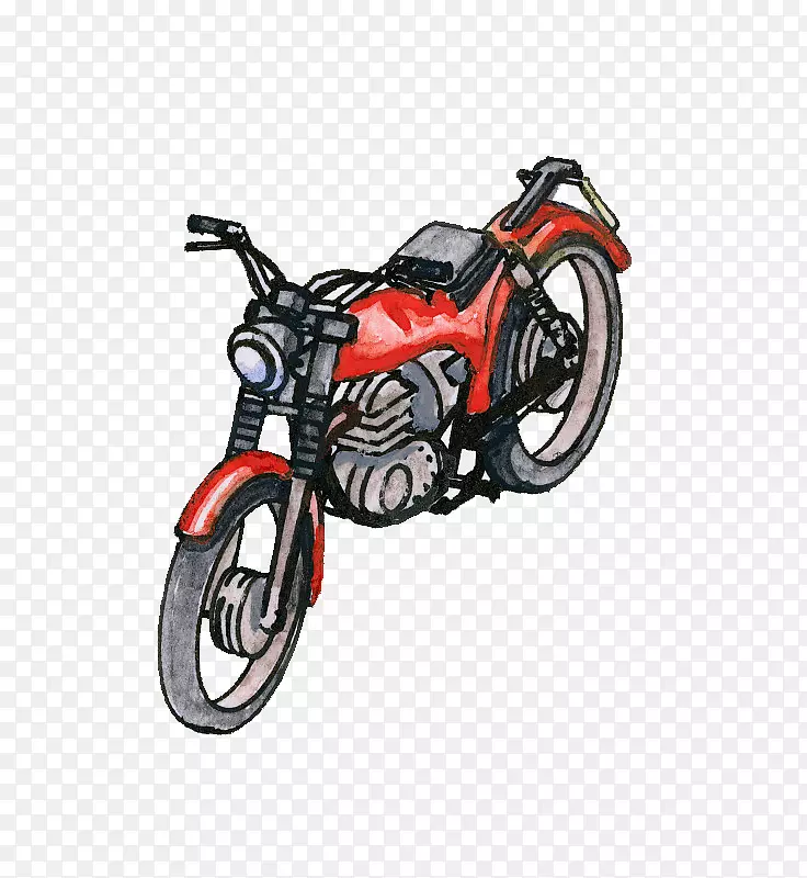 手绘水彩插画机械摩托车