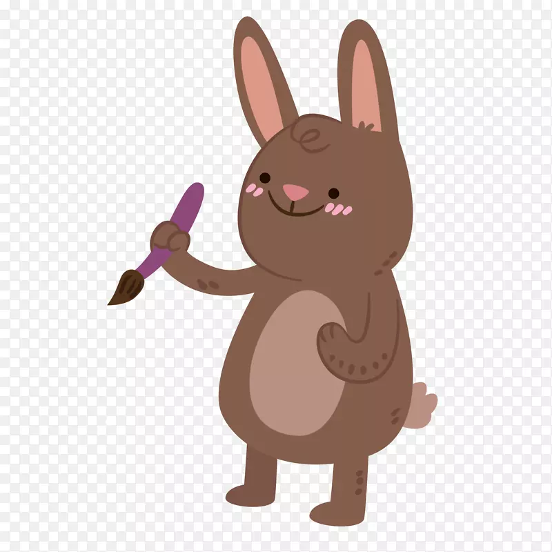 卡通手绘拿着画笔的小兔子