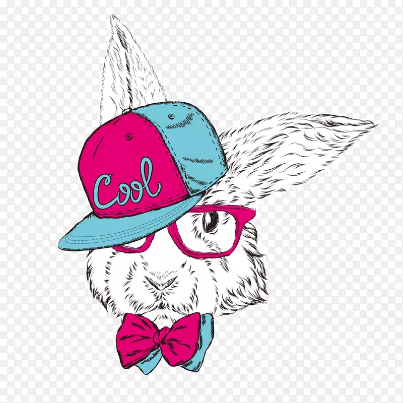 卡通手绘彩绘戴帽子的小兔子