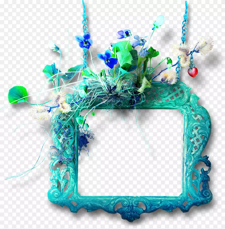 蓝色的花朵相框png图片素材