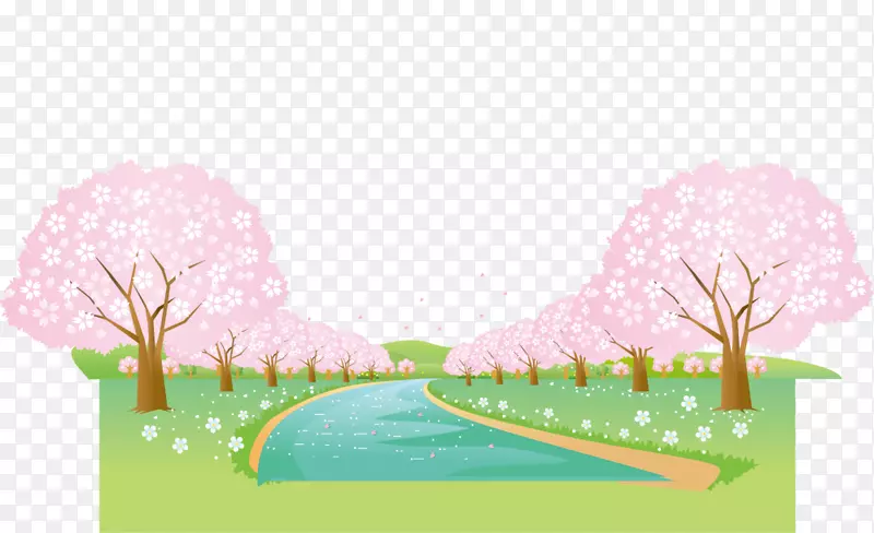 粉色梦幻春季树木小河