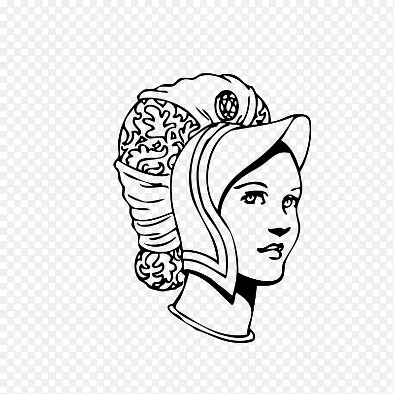 手绘线描戴帽子的女人