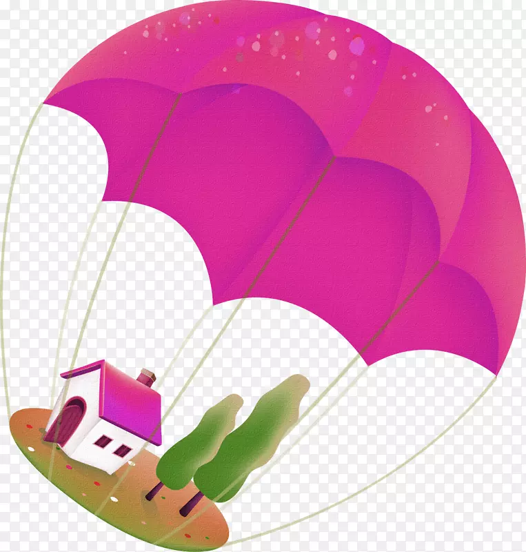 玫红色卡通热气球房子装饰图案