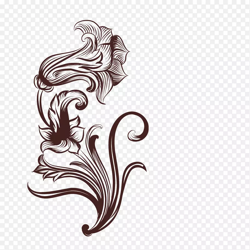 黑色手绘喇叭花花纹