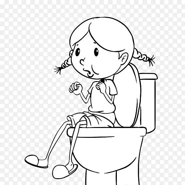 卡通蹲着上厕所的女孩