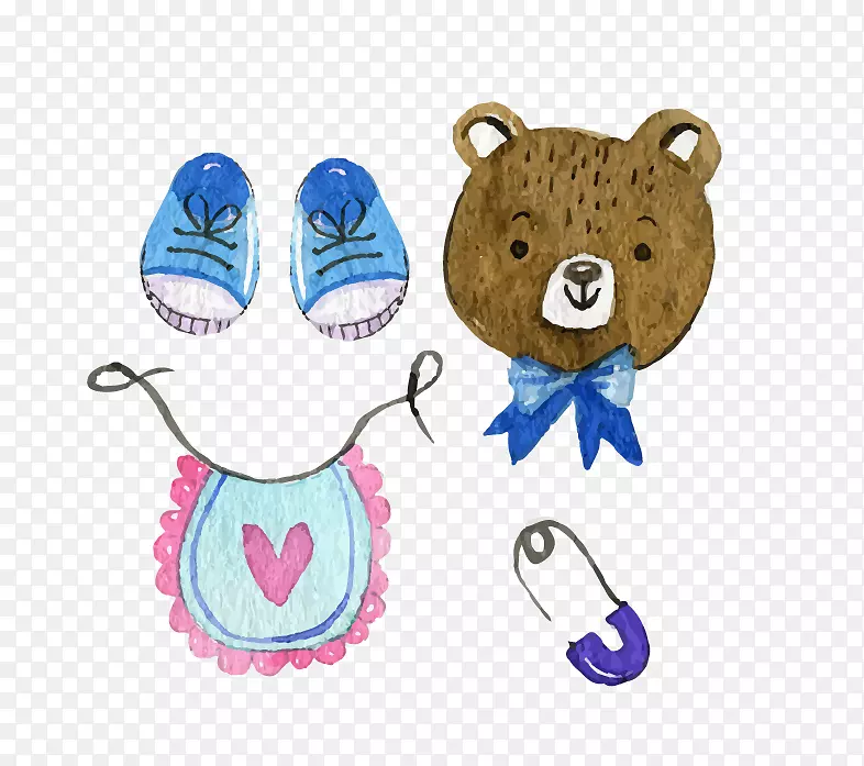 手绘小熊、鞋子、口水巾儿童卡通类素材