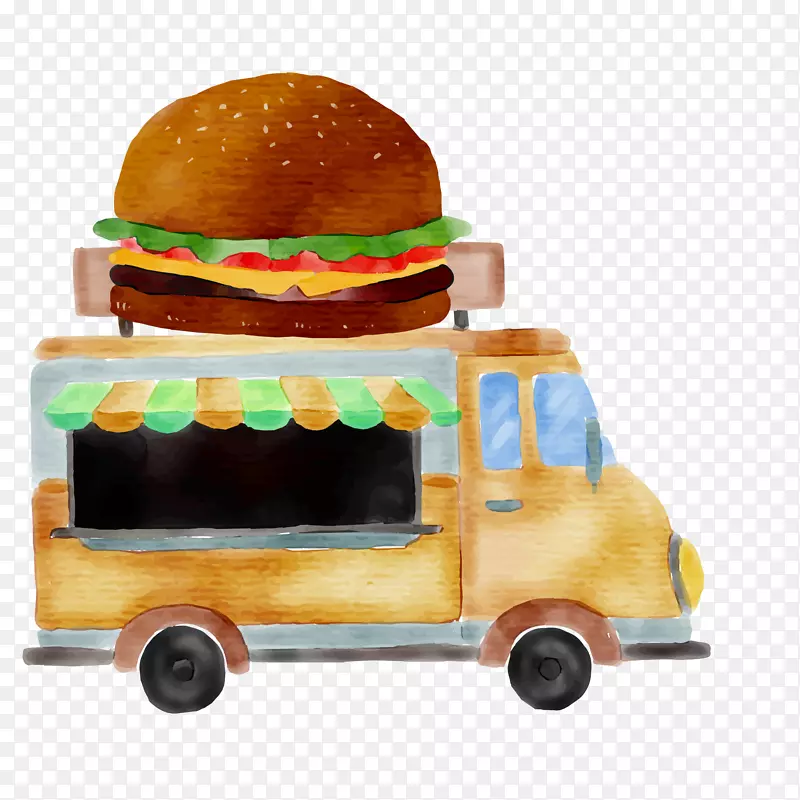 水彩手绘快餐餐车设计