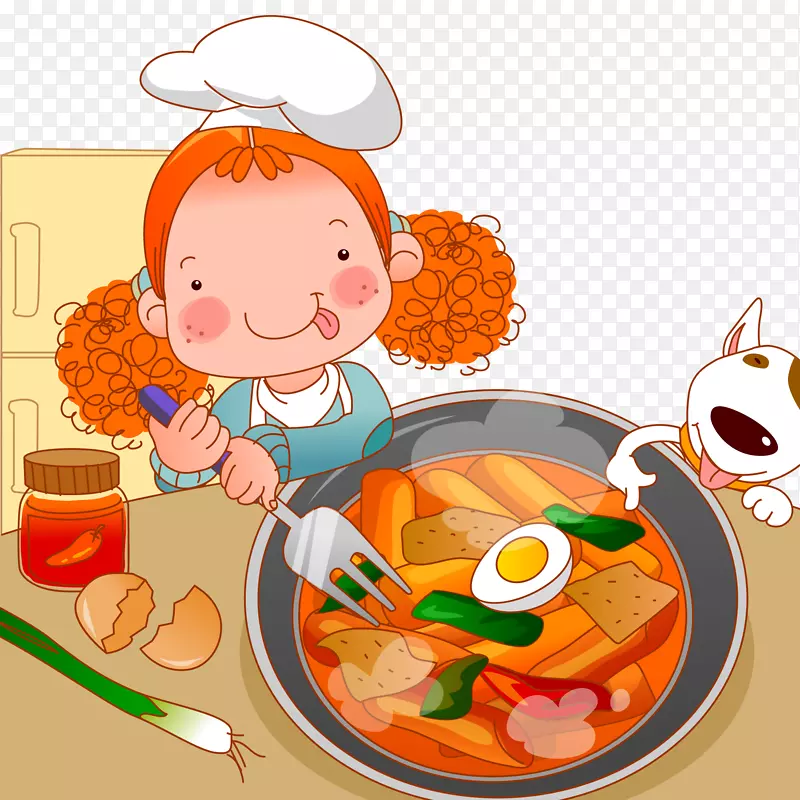 卡通烹饪的女孩设计