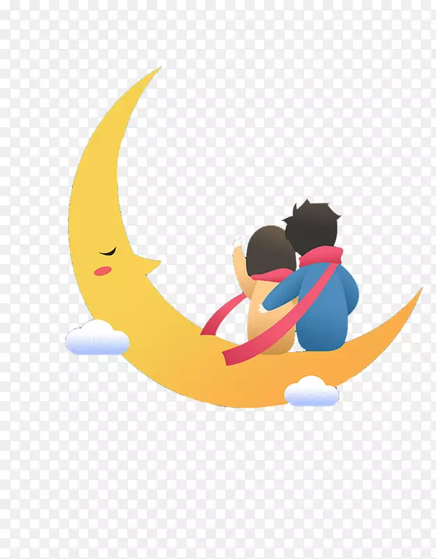 卡通坐在月亮上的情侣