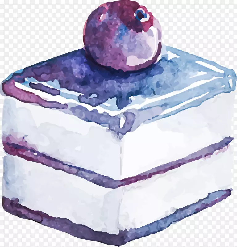 蓝色水彩美味蛋糕
