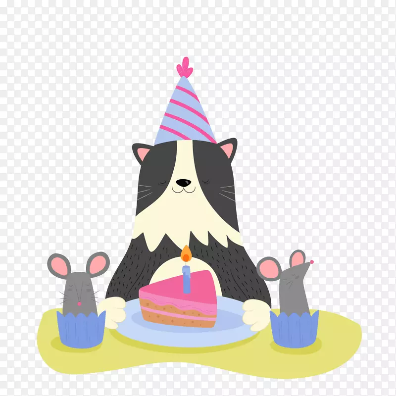彩绘生日猫咪和蛋糕矢量图