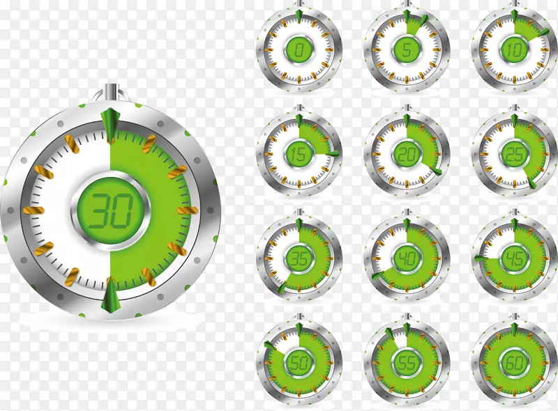 矢量绿色电子秒表