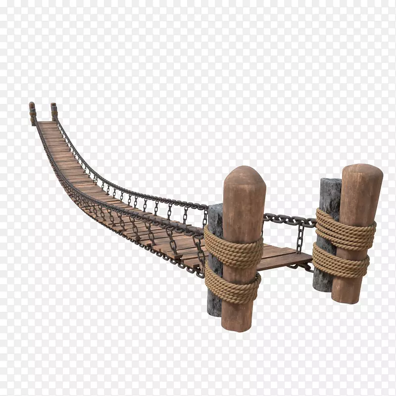 深棕色木头小铁索桥