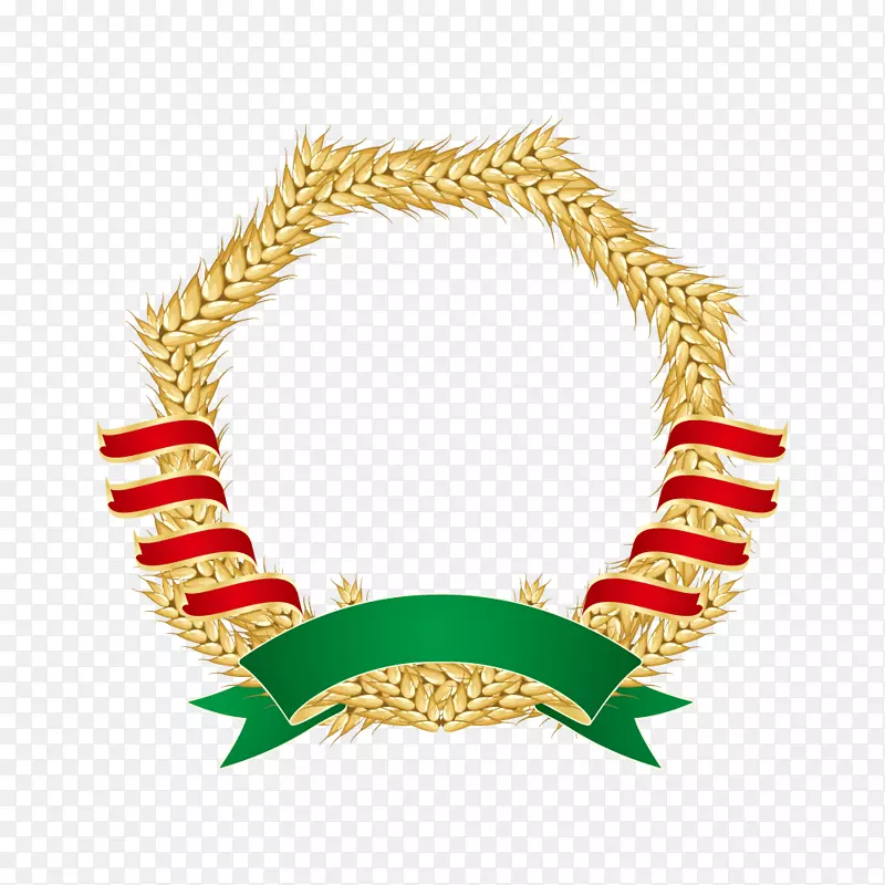 红绿缎带徽章形金色小麦中空边框