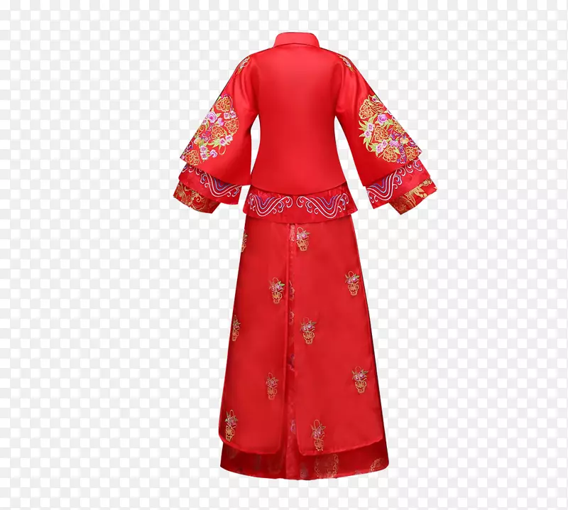 红色丝绸秀禾服套装背面图素材