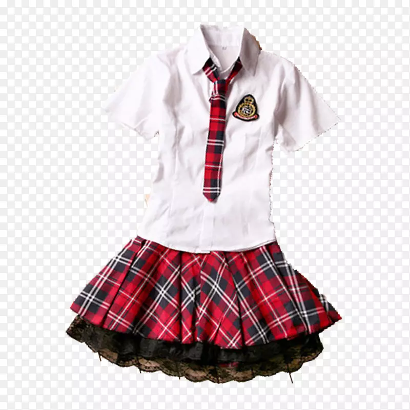 英伦风学生装一套红格子女生