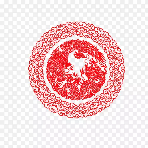 中国风大红圆形底纹免抠素材