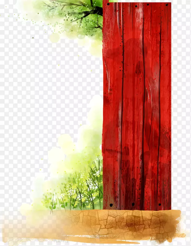 手绘中国风红色木板