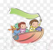 唯美卡通小人坐船在水上