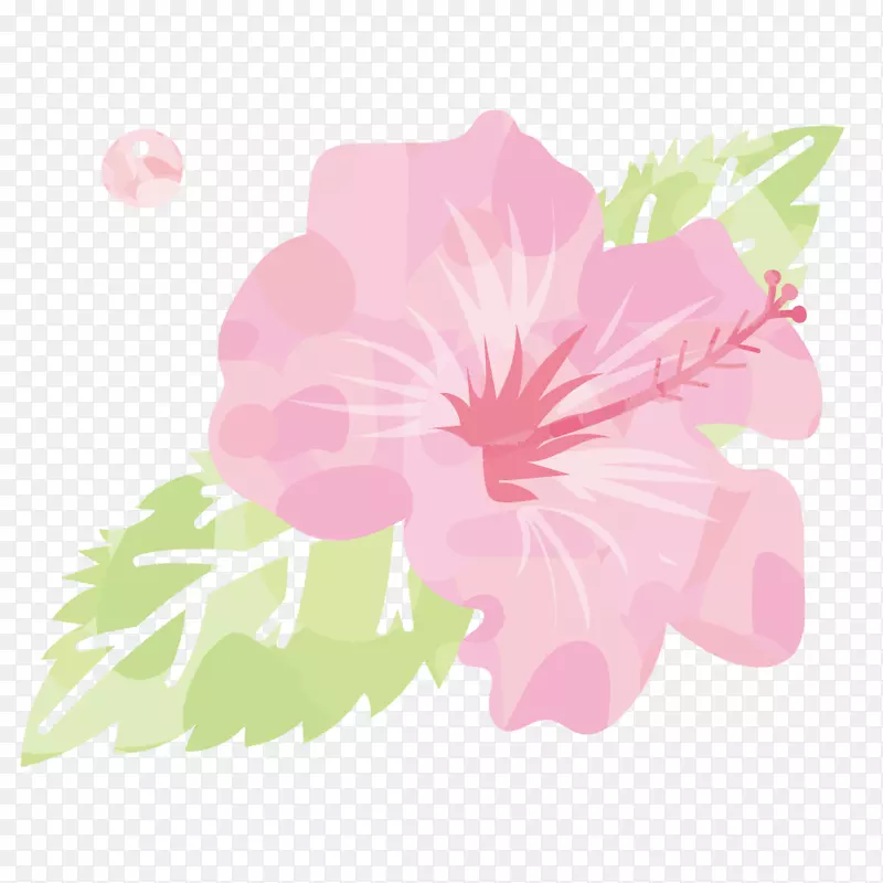 水彩手绘植物叶子粉红色花朵图片