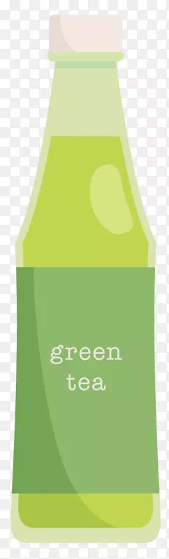 手绘卡通绿茶瓶设计